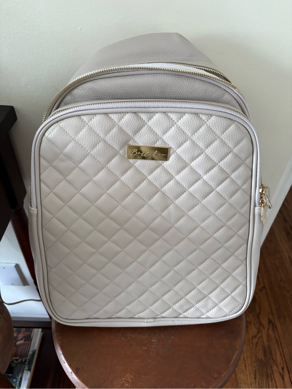 Bellaboo Quilted gray diaper bag with Gold Hardware